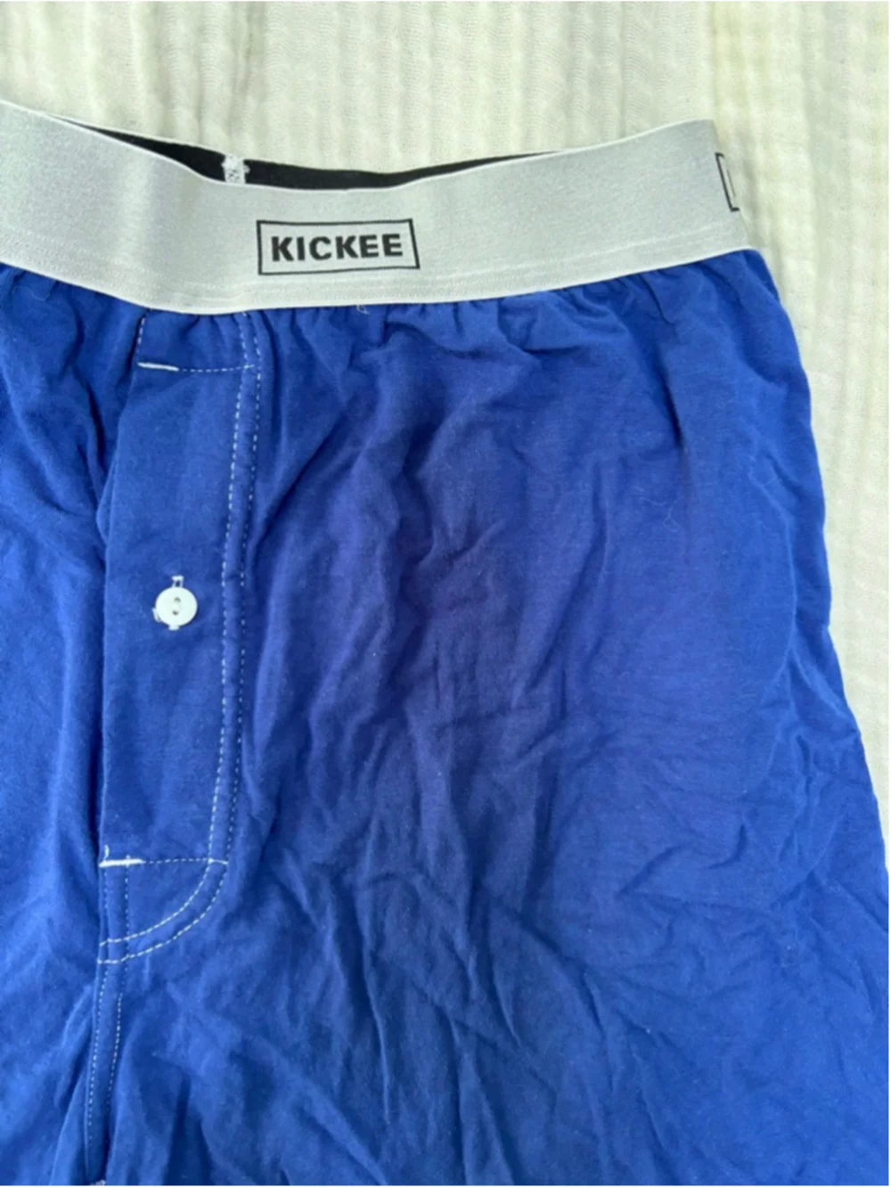 Men's KICKEE Blue Bamboo Boxers S with White Waistband by Kickee Pants